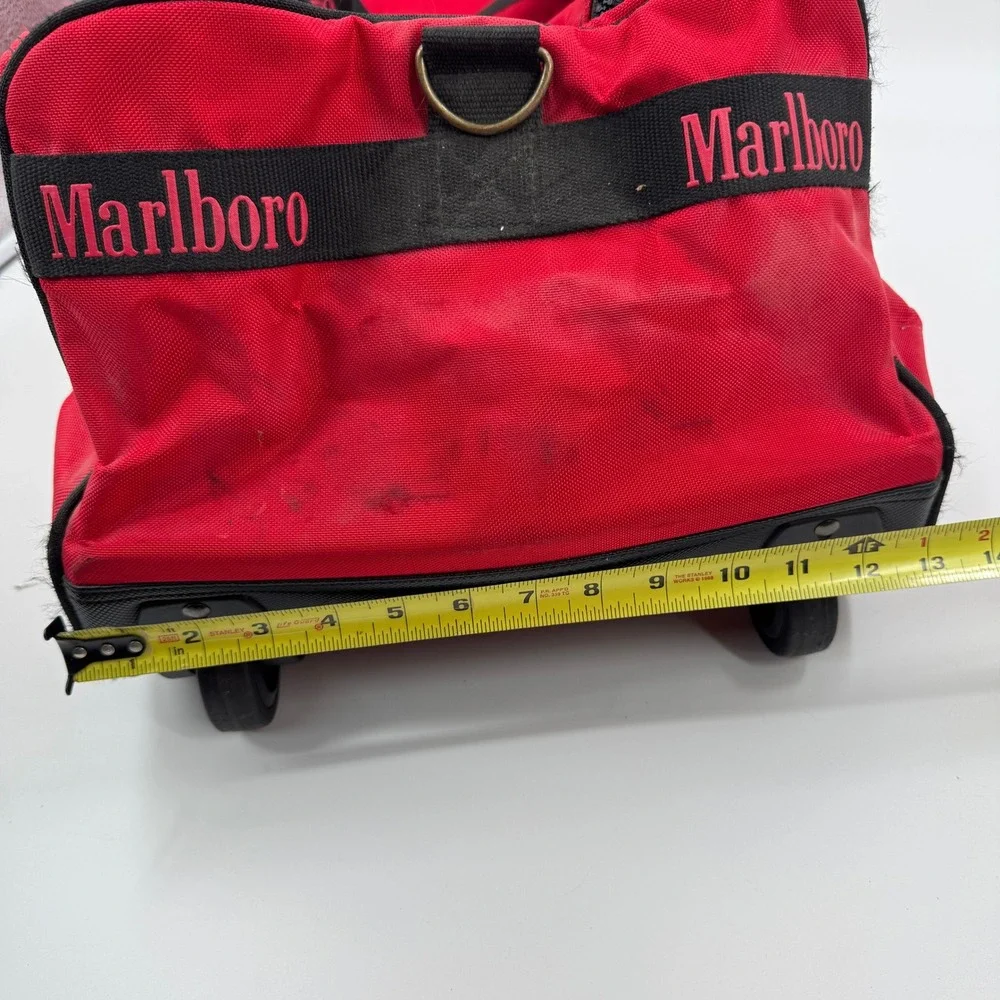 Vintage‎ Marlboro Adventure Team Red Rolling Duffel Bag Large Travel 30 Inch